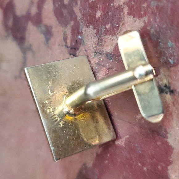 Swank Vintage Cufflinks gold Tone Rectangle w/ clear stone - Picture 3 of 5